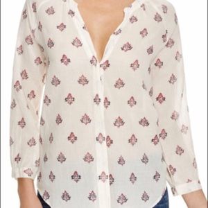 Paige 100% Cotton Printed Blouse, Cream, XSMALL